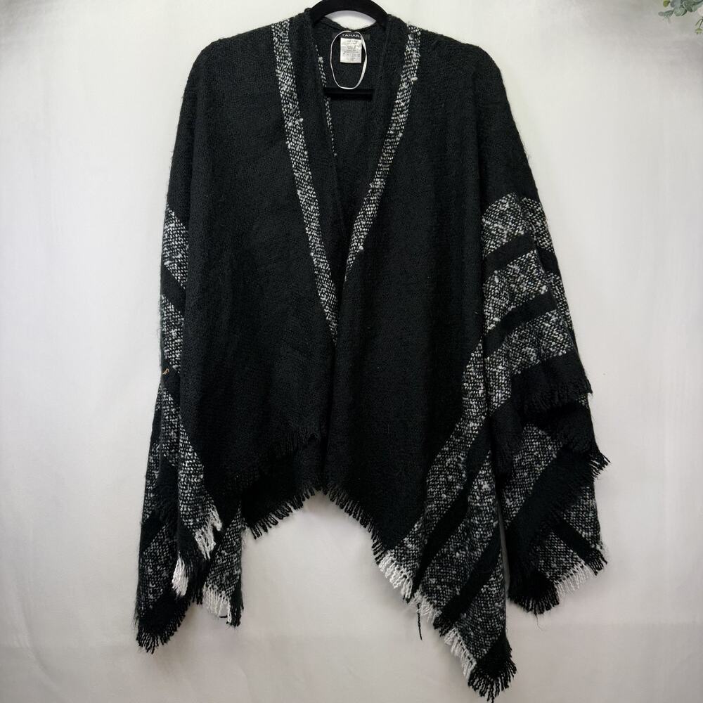 Tahari Poncho Sweater Womens One Size Black Open Front Cable Knit Flowey Draped